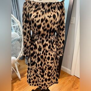 Beautiful, fun, flirty, leopard print off the shoulder dress